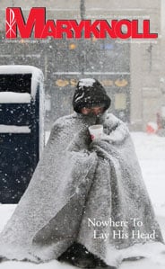 A homeless man appeals for money during blizzard-like conditions in Boston. CNS/Brian Snyder, Reuters/U.S.