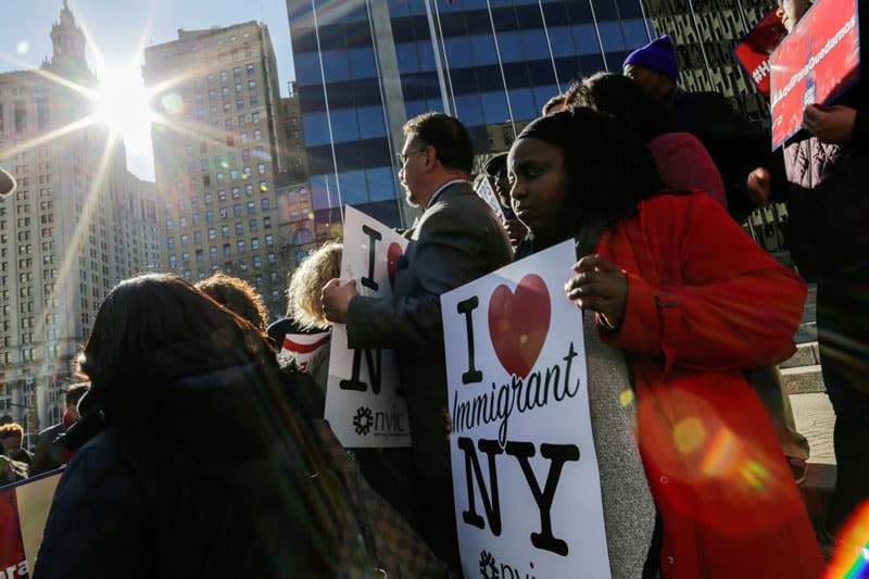 Haitian immigrants and their supporters in New York City rally Nov. 21, 2017, to reject deportations of immigrants with Temporary Protected Status. (CNS photo/Eduardo Munoz, Reuters)