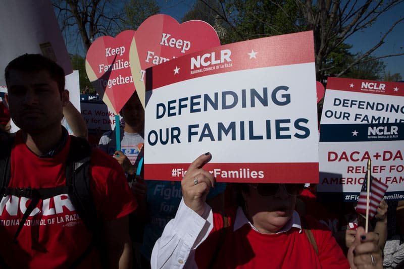 DACA demonstrators gather outside the U.S. Supreme Court in Washington April 18, 2016. (CNS photo/Tyler Orsburn)