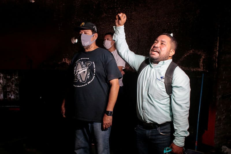 A man cries in the Blood of Christ Chapel at the Metropolitan Cathedral in Managua, Nicaragua, July 31, 2020, after the chapel was destroyed in an arson attack. (CNS photo/Oswaldo Rivas, Reuters)