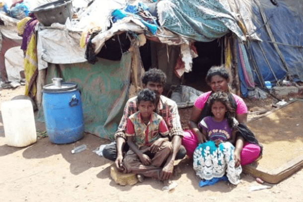 A Dalit family outside their makeshift shack in Chengalpattu in the Indian state of Tamil Nadu. (Photo/Special Projects in Christian Missionary Areas))