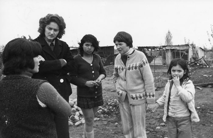 Maryknoll Sisters Carla Piette, tallest, and Ita Ford, in light-colored sweater, worked in Chile before going to El Salvador, where both died. (Maryknoll Sisters Communications Dept.)