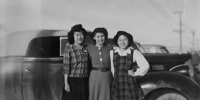 Mari Hannan is flanked by two of her friends, Aki (left) and Toshi, whom she met when her friends and their families were interned in Tule Lake Segregation Center in California. (Courtesy of Helen Parra)