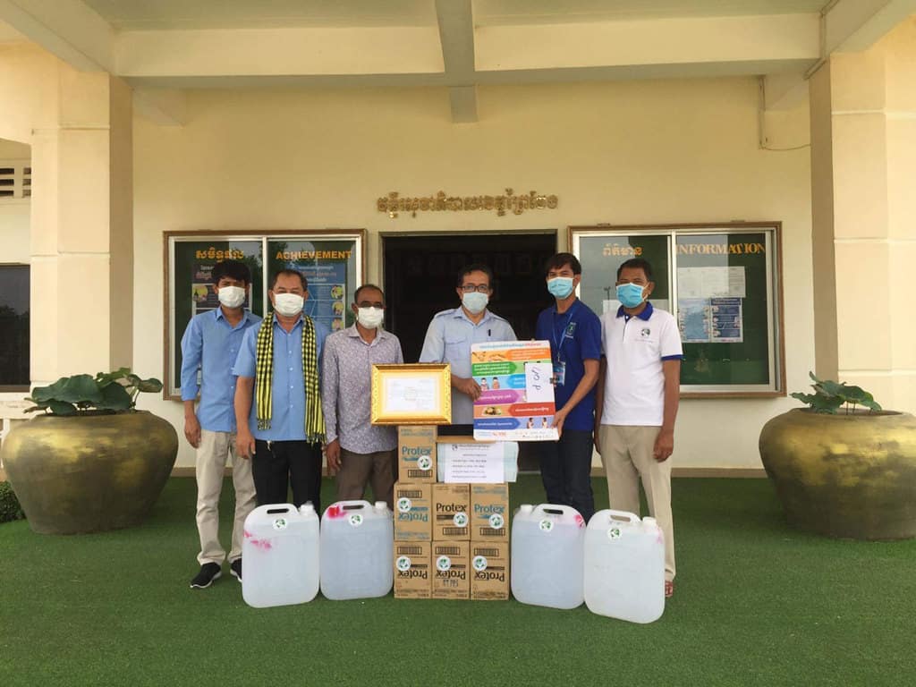 Members of Father Conroy's mental health team deliver personal protective equipment to the Provincial Department of Health in Prey Veng Province, about two and a half hours from Phnom Penh, capital of Cambodia. (Courtesy of Keven Conroy/Cambodia)