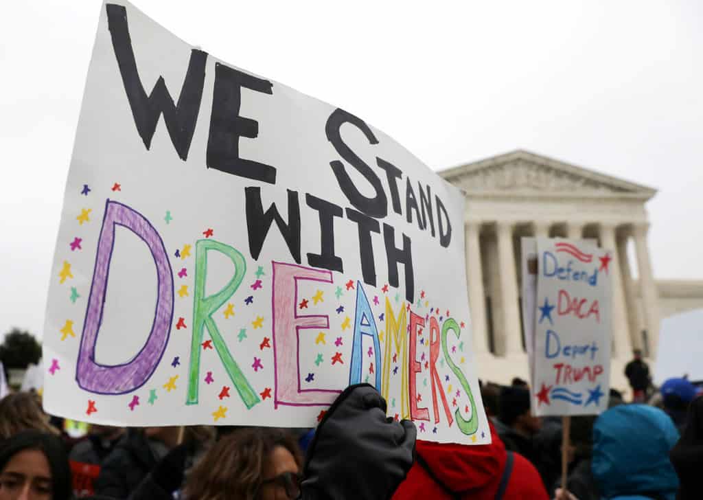 Demonstrators supporting the Deferred Action for Childhood Arrivals program, known as DACA, rally outside the U.S. Supreme Court in Washington Nov. 12, 2019. (CNS/Jonathan Ernst, Reuters)