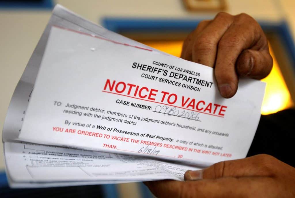 CALIFORNIA EVICTION NOTICE An eviction notice is seen in this illustration photo. (CNS photo/Lucy Nicholson, Reuters)
