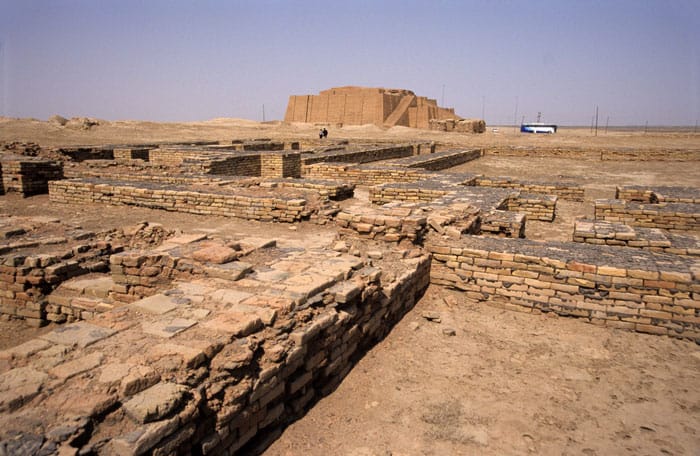 The ruins of Ur, Iraq, with the reconstructed Ziggurate in the background, are pictured in 1998. During his March 5-8 trip to Iraq, Pope Francis will visit Ur, the birthplace of Abraham, recognized as the patriarch of faith in one God by Jews, Christians and Muslims. (CNS photo/Norbert Schiller)