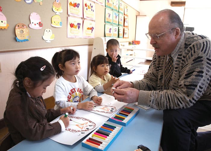 In his previous assignment in the city of Tomakomai before he came to Muroran, Father Frank Riha enjoyed interacting with the children in Holy Mother Kindergarten, where he served as principal. (Sean Sprague/Japan)