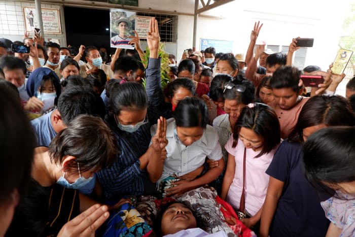 After Bloody Saturday, Myanmar Catholics Pray -People mourn as they attend the funeral of Kyaw Win Maung in Mandalay, Myanmar, March 28, 2021. Win Maung was shot and killed by riot police during a protest against the military coup. (CNS photo/Reuters)