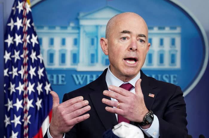 reprieve for Haitians: Department of Homeland Security Secretary Alejandro Mayorkas speaks during a news briefing at the White House in Washington March 1, 2021. (CNS photo/Kevin Lamarque, Reuters)