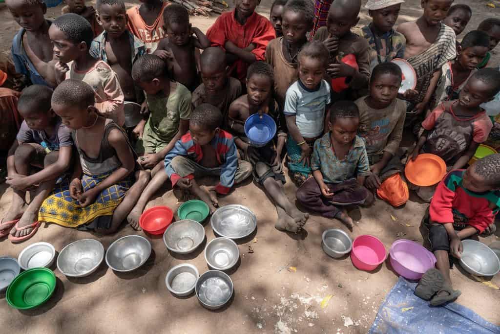 Displaced children gather in a camp in Mozambique's Cabo Delgado province in this 2019 photo. Residents in northern Mozambique, a region rich in natural gas deposits, have been grappling with an Islamist insurgency since 2017. (CNS photo/Alessandro Grassani, courtesy AVSI)