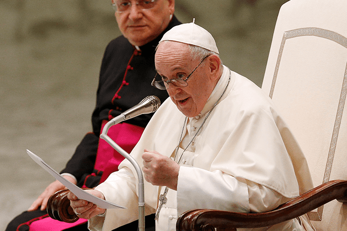 Hypocrisy in the Church Is 'Detestable,' Pope Says at Audience: Pope Francis leads his general audience in the Paul VI hall at the Vatican Aug. 25, 2021. (CNS photo/Paul Haring)