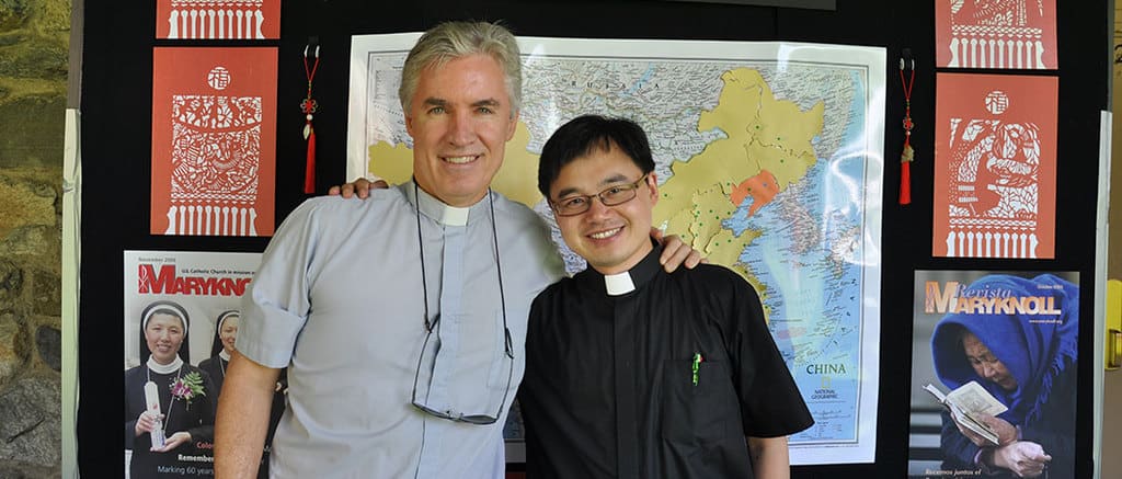 Father Timothy Kilkelly smiles with Father John Li Bin at an event at Maryknoll, New York. (Photo courtesy of T. Kilkelly/U.S.)