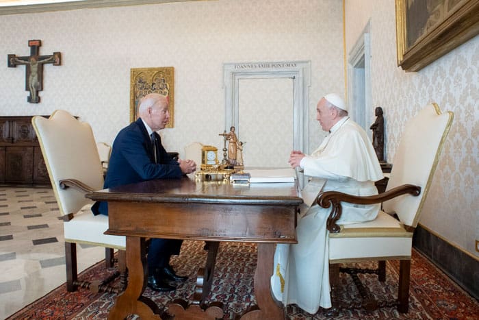 U.S. President Joe Biden meets with Pope Francis at the Vatican Oct. 29, 2021. (CNS photo/Vatican Media)