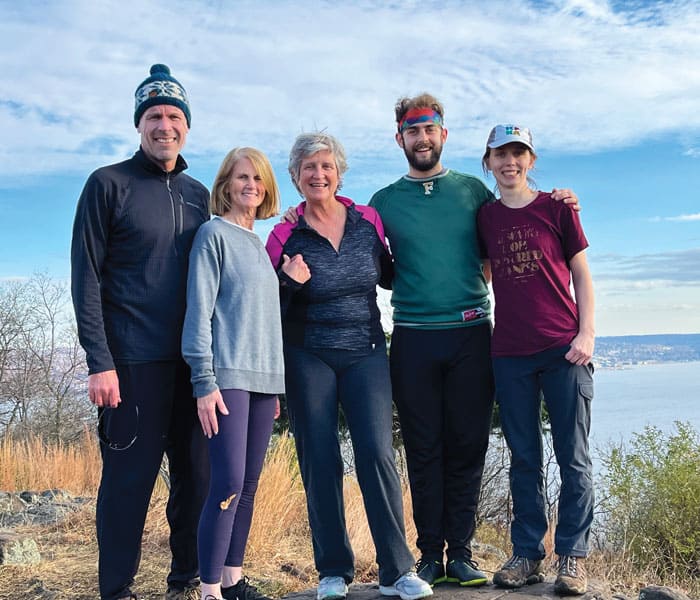 During orientation (l. to r.) Bob and Liz Cunningham, Louise Locke, Josh Wetmore and Jaclyn Geyer enjoy a hike in New York’s Hudson Valley. (Josh Wetmore/U.S.)