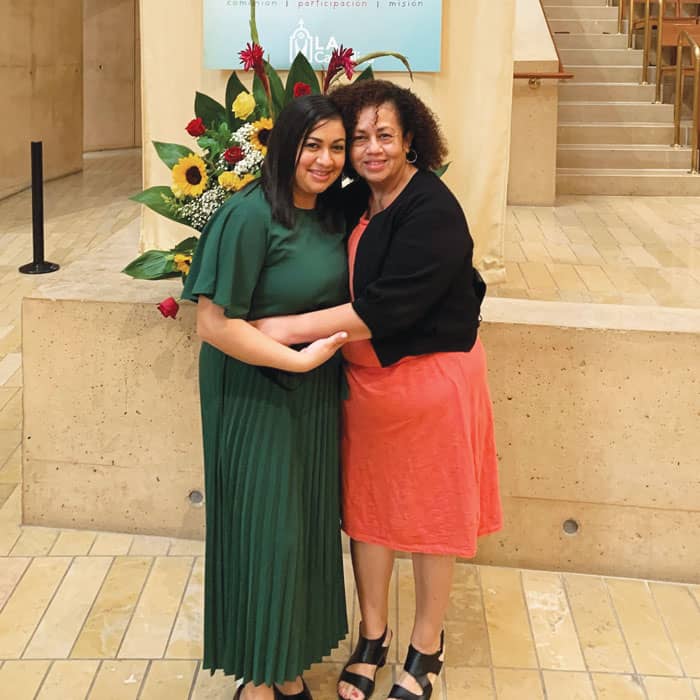 Karen Luna hugs her mother, Ena Duran, at the end of an opening mass for the archdiocesan phase of the 2021-2023 Synod. (Courtesy of Karen Luna/U.S)