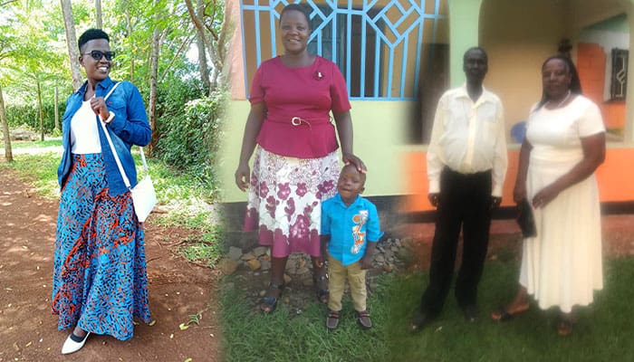 Family-Collage-02 Unable to attend the ordination, Father John Siyumbu's family joined virtually from their home in Kenya. Left to right: sister Norlan "Jessy" Msebe Siyumbu; sister Nelly Loice Bwire and her son; and parents Michael Makokha Siyumbu and Eunice Muganda Wanga. (Courtesy of John Siyumbu/Kenya)