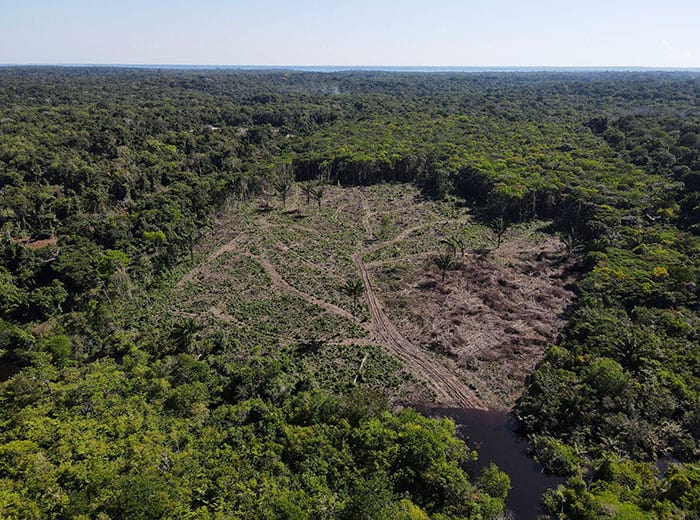 An aerial view shows a deforested plot of the Amazon rainforest in Manaus, Amazonas state, Brazil, July 8, 2022, one of many areas of the Earth in ecological crisis. (CNS photo/Bruno Kelly)
