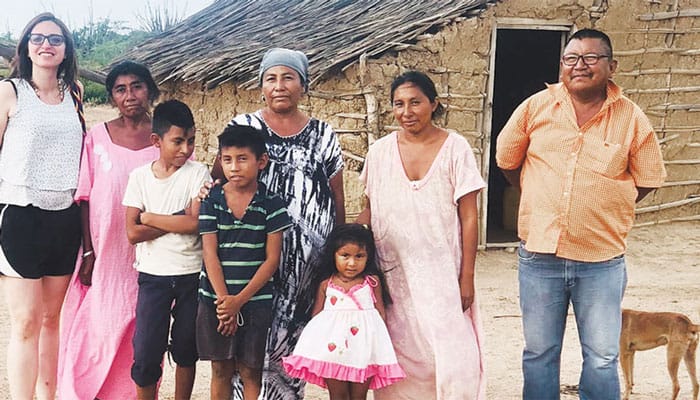 Participating in a research project, Nalliber Ruiz Torres (left) visited members of the Wayuu indigenous people suffering from lack of water in La Guajira, Colombia. (Courtesy of Nalliber Ruiz Torres/Colombia)