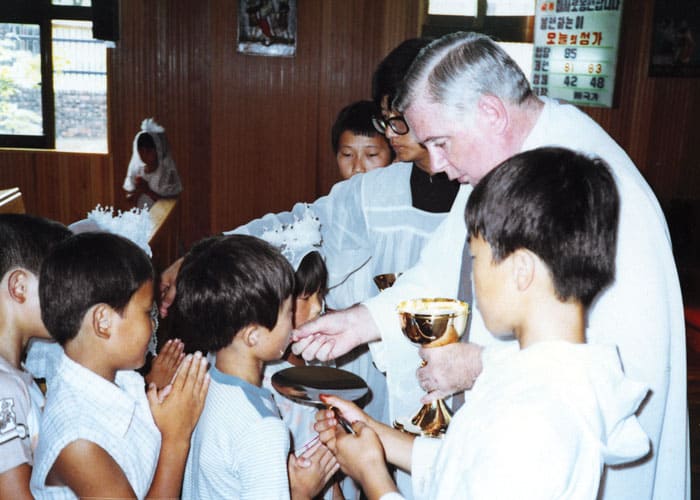 Maryknoll Father Gerard Hammond, first assigned to Korea in 1960, still serves there. The missioner carries out trips to the North to help tuberculosis patients. (Maryknoll Mission Archives)