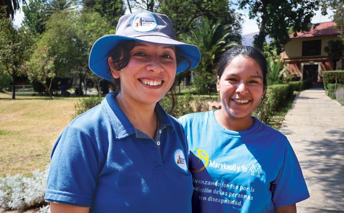 Karen Villarroel (in hat) and Lola López work for the Social Justice Foundation, which is based at the Maryknoll Fathers and Brother center in Cochabamba. (Adam Mitchell/Bolivia)