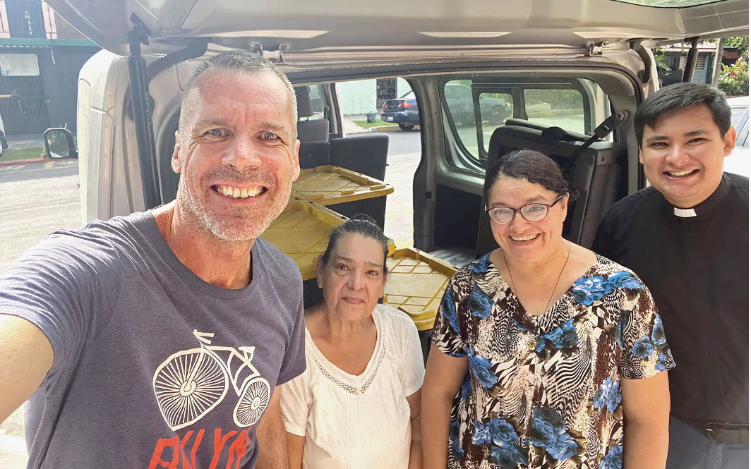 (Left to right) Maryknoll Lay Missioner Bob Cunningham, Marta Elena Arévalo Barraza, Rubia del Carmen Benítez Brioso and Mercedarian Father Jonathan Vásquez (Courtesy of Robert Cunningham/El Salvador)