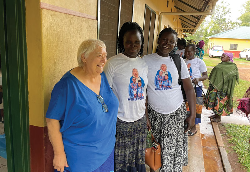 Maryknoll Lay Missioners Marj Humphrey (in blue shirt) and Joanne Blaney visited with 200 women survivors of the Lord’s Resistance Army, such as these women who find healing and support in groups led by Comboni Sister Giovanna Calabria. (Courtesy of Maryknoll Lay Missioners/Uganda)