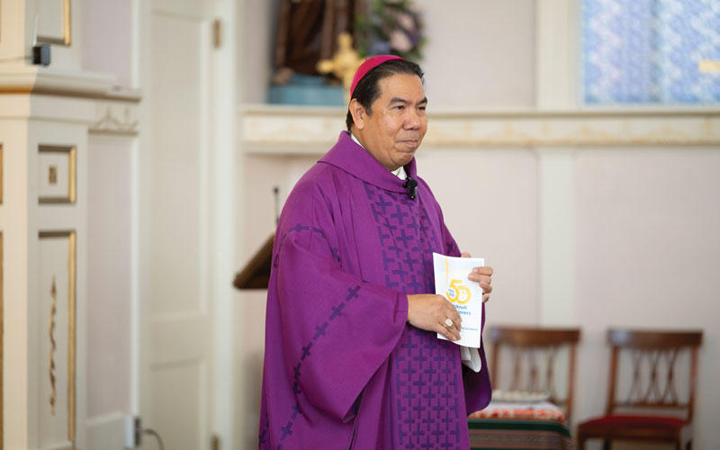 At Holy Family Church in El Paso, Texas, Bishop Anthony Celino presides at the sending Mass. (José García/U.S.)